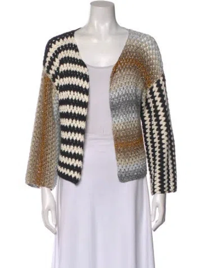 Pre-owned Rose Carmine Striped Open Front Sweater In Neutral