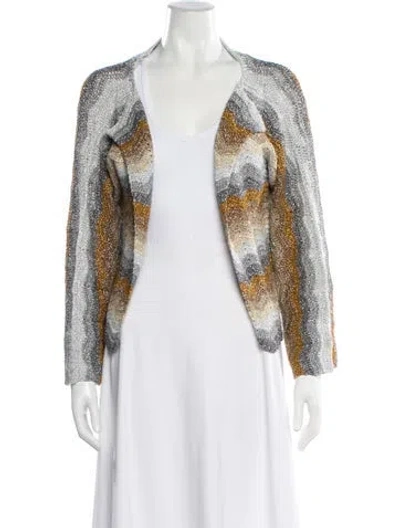 Pre-owned Rose Carmine Striped Open Front Sweater In White