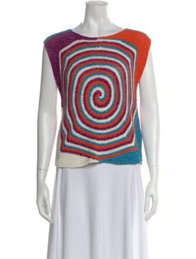 Pre-owned Rose Carmine Striped Scoop Neck Sweater W/ Tags In Multi
