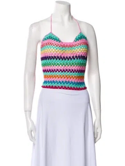 Pre-owned Rose Carmine Striped Square Neckline Crop Top In Pink