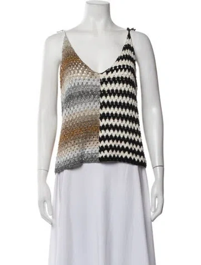 Pre-owned Rose Carmine Striped V-neck Top In Grey