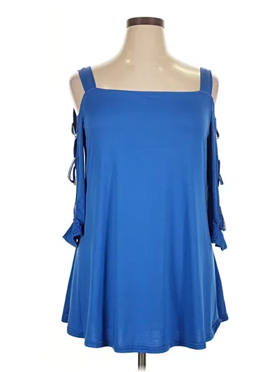 Pre-owned Rose Gal 3/4 Sleeve Top Blue Cold Shoulder Neckline Tops
