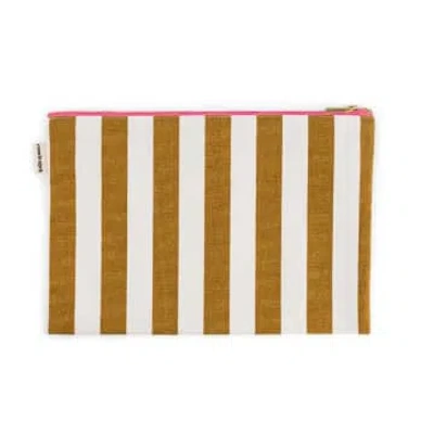 Rose In April Lili Caramel Stripe Print Pouch In Yellow