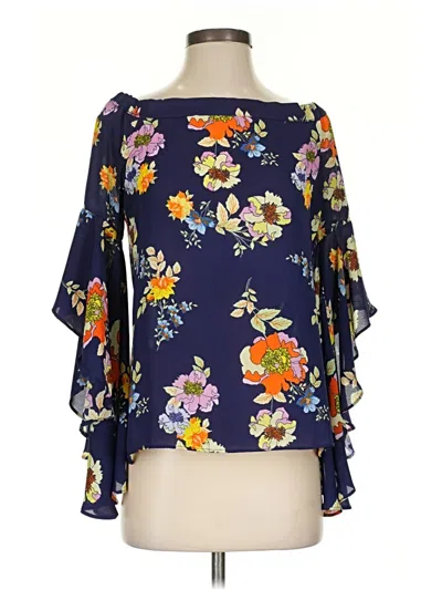 Pre-owned Rose + Olive 3/4 Sleeve Blouse In Blue