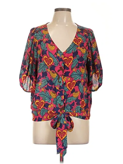 Pre-owned Rose + Olive 3/4 Sleeve Blouse In Blue