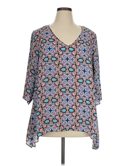 Pre-owned Rose + Olive 3/4 Sleeve Blouse In Blue