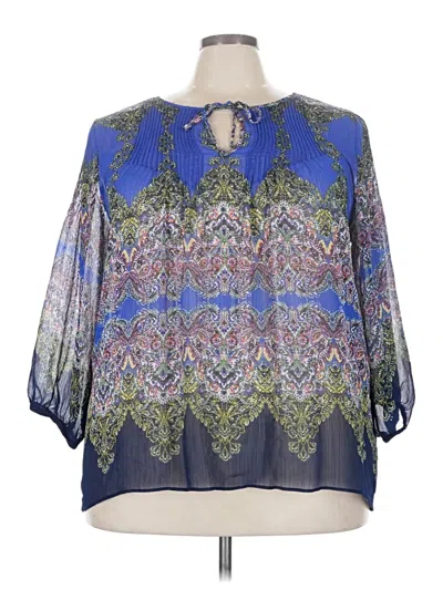 Pre-owned Rose + Olive 3/4 Sleeve Blouse In Blue