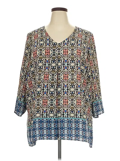 Pre-owned Rose + Olive 3/4 Sleeve Blouse In Blue