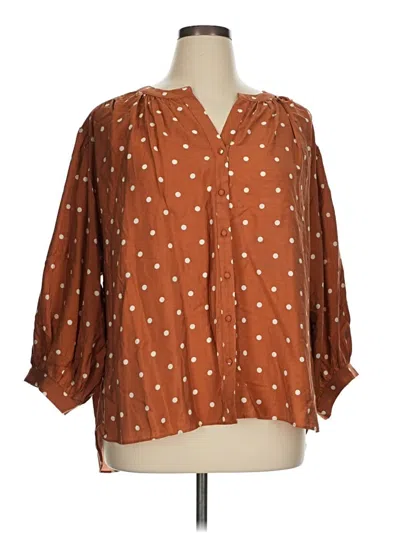 Pre-owned Rose + Olive 3/4 Sleeve Blouse In Brown