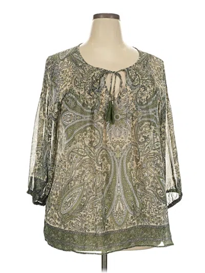 Pre-owned Rose + Olive 3/4 Sleeve Blouse In Green