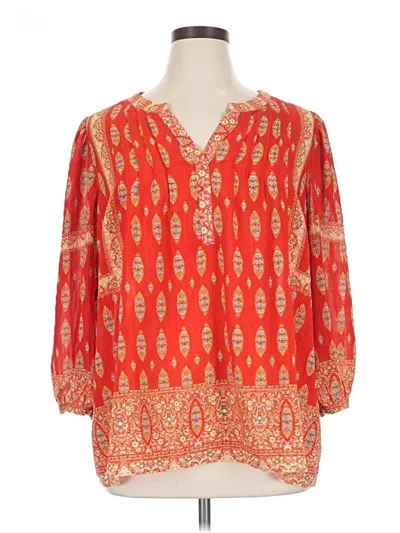 Pre-owned Rose + Olive 3/4 Sleeve Blouse In Orange