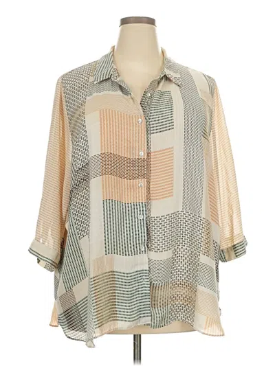 Pre-owned Rose + Olive 3/4 Sleeve Blouse In Tan