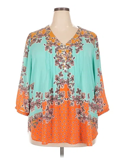 Pre-owned Rose + Olive 3/4 Sleeve Blouse In Teal