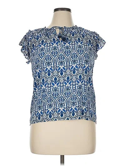 Pre-owned Rose + Olive Short Sleeve Blouse In Blue
