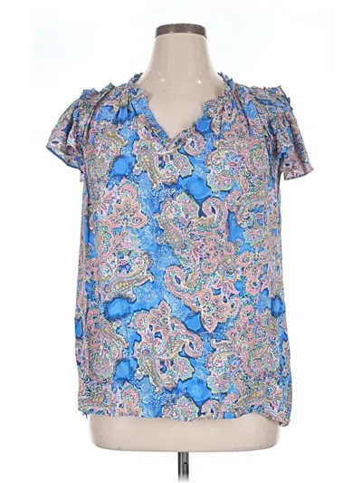 Pre-owned Rose + Olive Short Sleeve Blouse In Blue