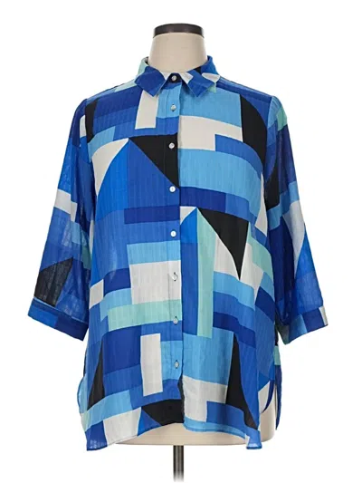 Pre-owned Rose + Olive Short Sleeve Blouse In Blue