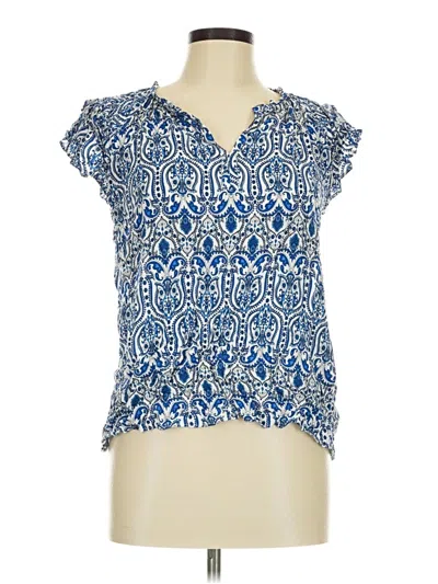 Pre-owned Rose + Olive Short Sleeve Blouse In Blue