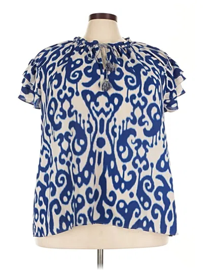 Pre-owned Rose + Olive Short Sleeve Blouse In Blue