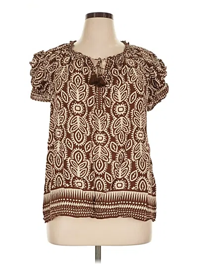 Pre-owned Rose + Olive Short Sleeve Blouse In Brown