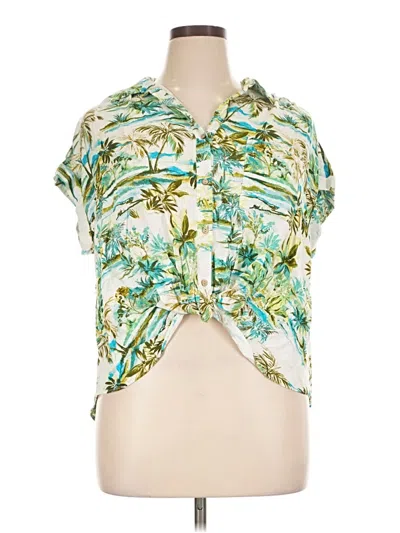 Pre-owned Rose + Olive Short Sleeve Blouse In Green