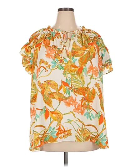 Rose + Olive Short Sleeve Blouse In Orange