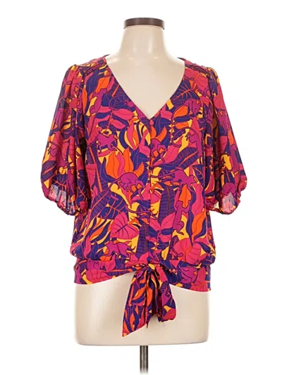 Pre-owned Rose + Olive Short Sleeve Blouse In Purple