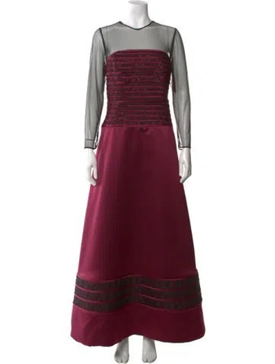 Pre-owned Rose Taft Crew Neck Long Dress In Burgundy