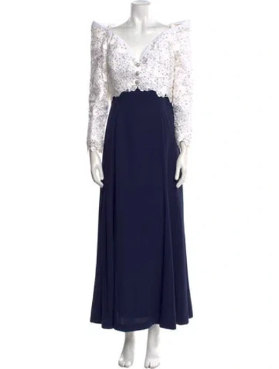 Pre-owned Rose Taft V-neck Long Dress In Blue