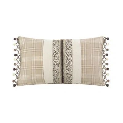 Rose Tree Bird Paradise Plaid Reversible Throw Pillow In Brown;beige