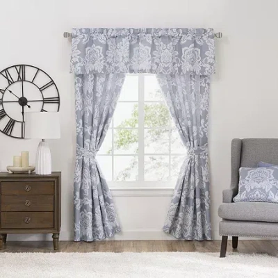 Rose Tree Damask Rod Pocket Light-filtering Set Of 2 Curtain Panel In Gray