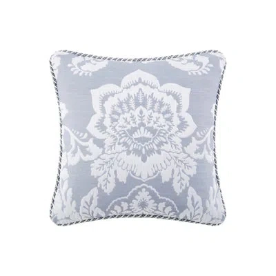 Rose Tree Floral Damask Woven Throw Pillow In Blue