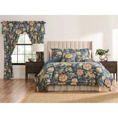 Rose Tree Secret Garden Floral 4 Piece King  Comforter Set In Navy