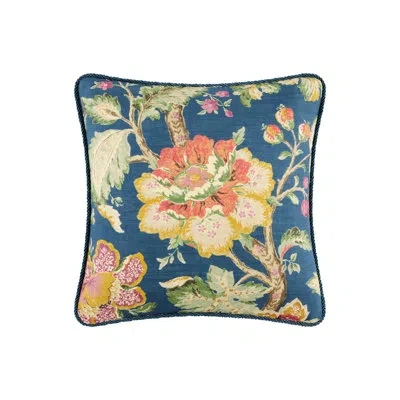 Rose Tree Secret Garden Floral Square Decortive Pillow In Navy