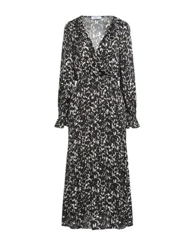 Roseanna Woman Midi Dress Black Size 10 Viscose In Animal Print