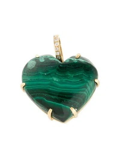 Pre-owned Roseark 18k Malachite & Diamond Heart Pendant In Multi