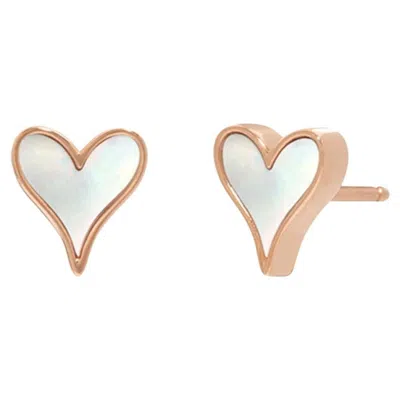 Pre-owned Roseate Jewelry Lovelock Heart Earrings 7mm In 18k Rose Gold In Red