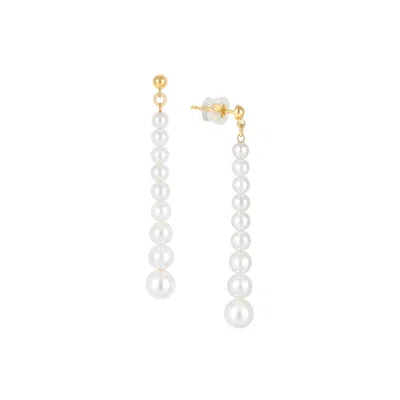 Roseate Jewelry Women's Roseate Akoya Long Drop Pearl Earrings In Yellow Gold
