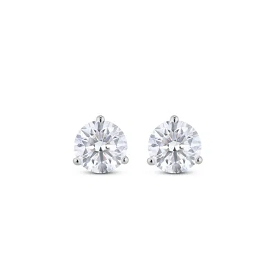 Roseate Jewelry Women's Silver Roseate Lab-grown Diamond Round Brilliant Solitaire Studs In Platinum, Three Carat To