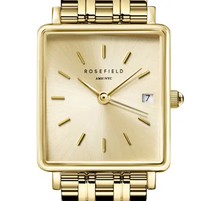 Rosefield Boxy Xs Ladies Gold Tone Watch With Champagne Sunray Dial