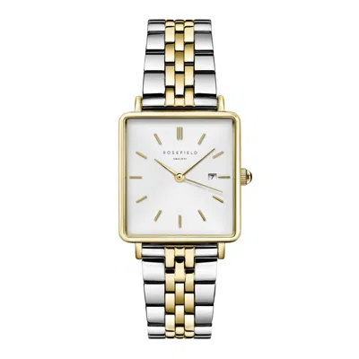 Rosefield Gold / Silver  Boxy Ladies Duotone Watch With White Sunray Dial