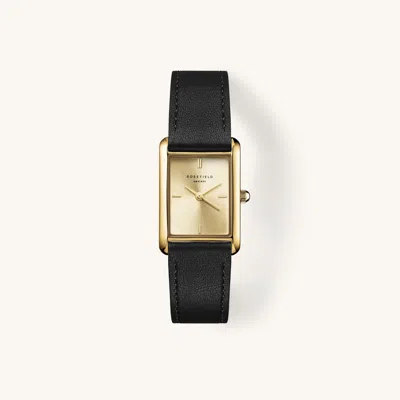 Rosefield Heirloom Modern Ladies Watch With Champagne Dial Gold Casement & Black Leather Strap