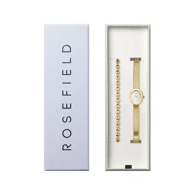 Rosefield Ladies Mini Oval Gold Watch + Coffee Bean Bracelet Gift Set