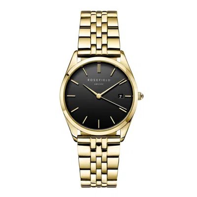 Rosefield Ladies The Ace Xs Watch Black Face With Steel Gold Strap