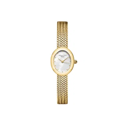 Rosefield Mini Oval Ladies Gold Coloured Watch With Mother Of Pearl Dial In White