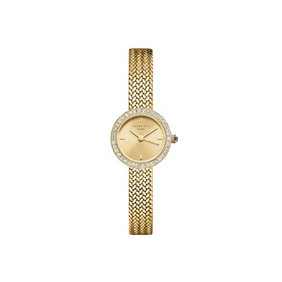 Rosefield Mini Small Edit Ladies Watch With Champagne Dial, Crystal Set Bezel & Gold Woven Mesh Stra