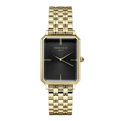 Rosefield Octagon Ladies Gold Watch With Black Sunray Dial