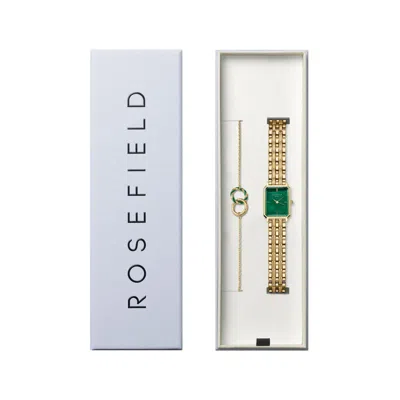 Rosefield Octagon Xs Ladies Gold Watch With Emerald Dial + Gold & Emerald Duo Bracelet Gift Set