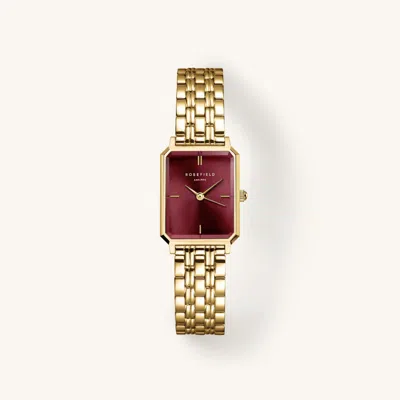 Rosefield Octagon Xs Ladies Watch With Burgundy Sunray Dial Steel Gold