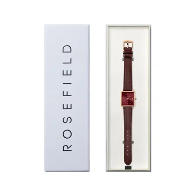 Rosefield Rose Gold  Boxy Xs Burgundy Ladies Watch With Burgundy Sunray Dial & Dark Brown Leather Str