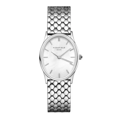 Rosefield Silver  Oval Ladies Stainless Steel Watch With White Mother Of Pearl Dial